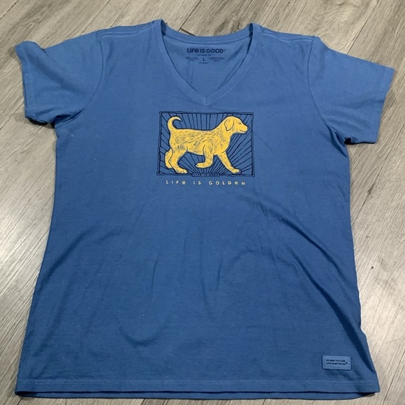 Life is Good Golden Retriever Blue Screen Print Crusher 100% Cotton Tee size L - Picture 8 of 11
